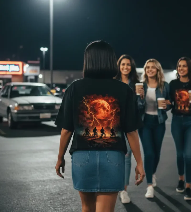 stranger things series, hawkins oversized tshirt, upside down, eleven, black,